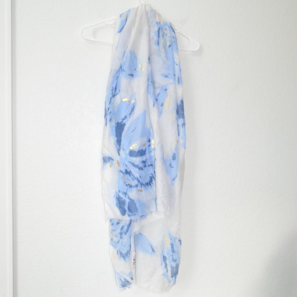 New Scarf Lulla Collection Abstract Blue and White And Gold